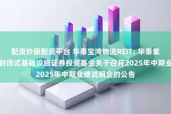 配资炒股配资平台 华泰宝湾物流REIT: 华泰紫金宝湾物流仓储封闭式基础设施证券投资基金关于召开2025年中期业绩说明会的公告